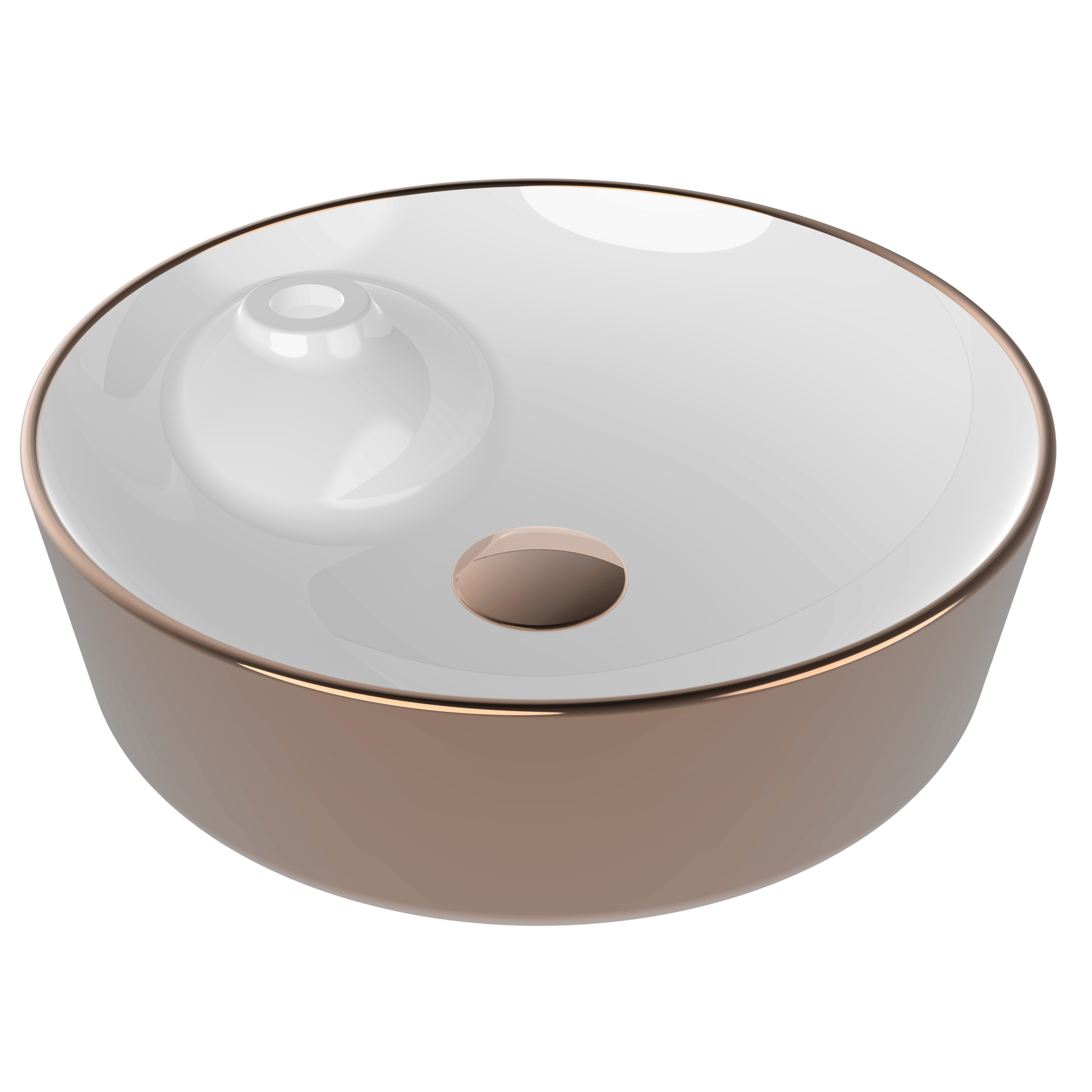 Flame - Gövde Üstü Lavabo Batarya Delikli Taşma Kanalsız Dış Rose Gold Kaplama İç Beyaz