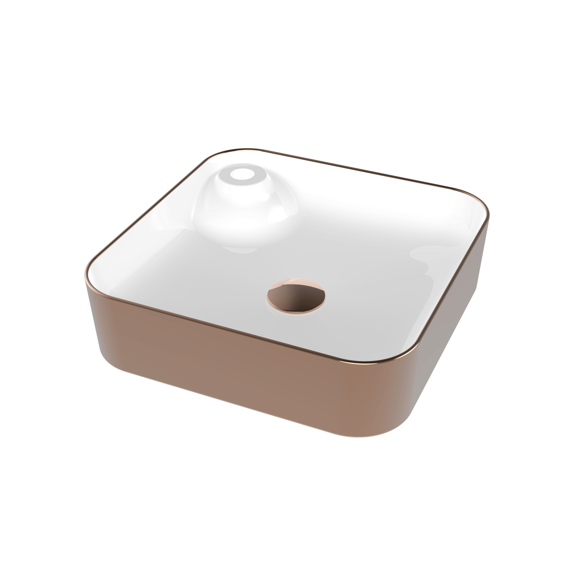 Flame - Gövde Üstü Lavabo Batarya Delikli Taşma Kanalsız Dış Rose Gold Kaplama İç Beyaz