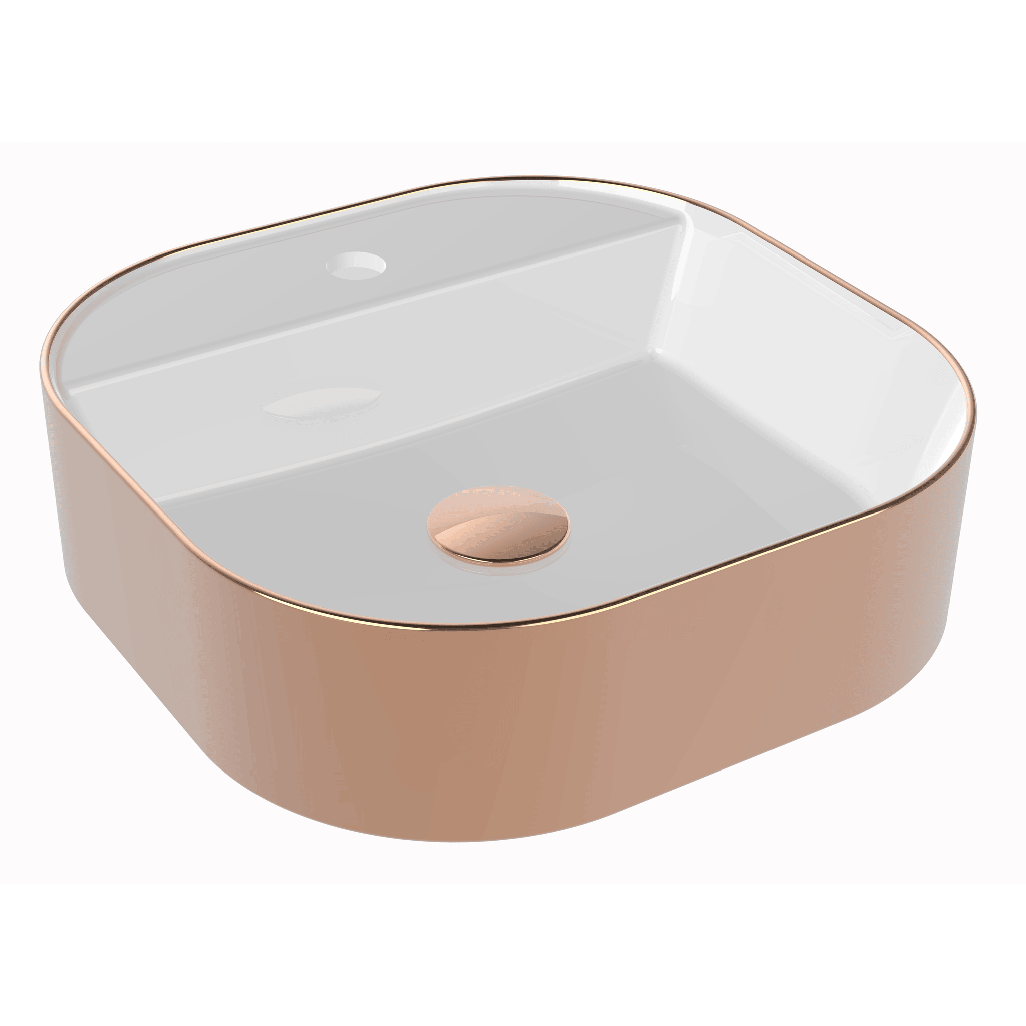 Flame - Gövde Üstü Lavabo Batarya Delikli Dış Rose Gold Kaplama İç Beyaz