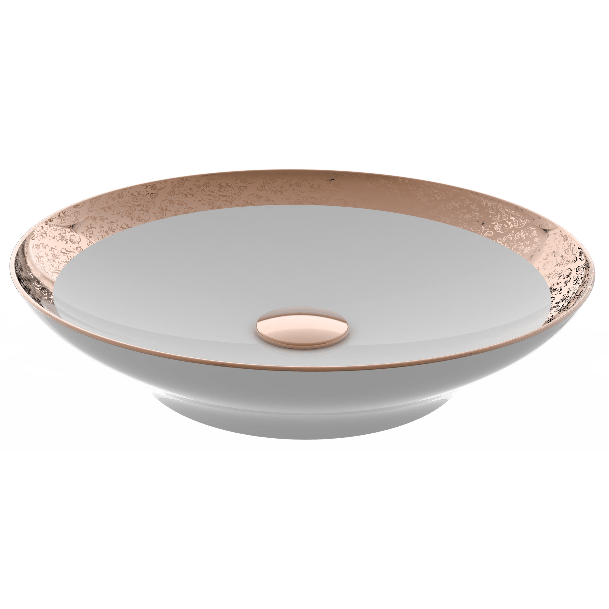 Flame - Gövde Üstü Lavabo Batarya Deliksiz Taşma Kanalsız Rose Gold Dekorlu Hazne Beyaz