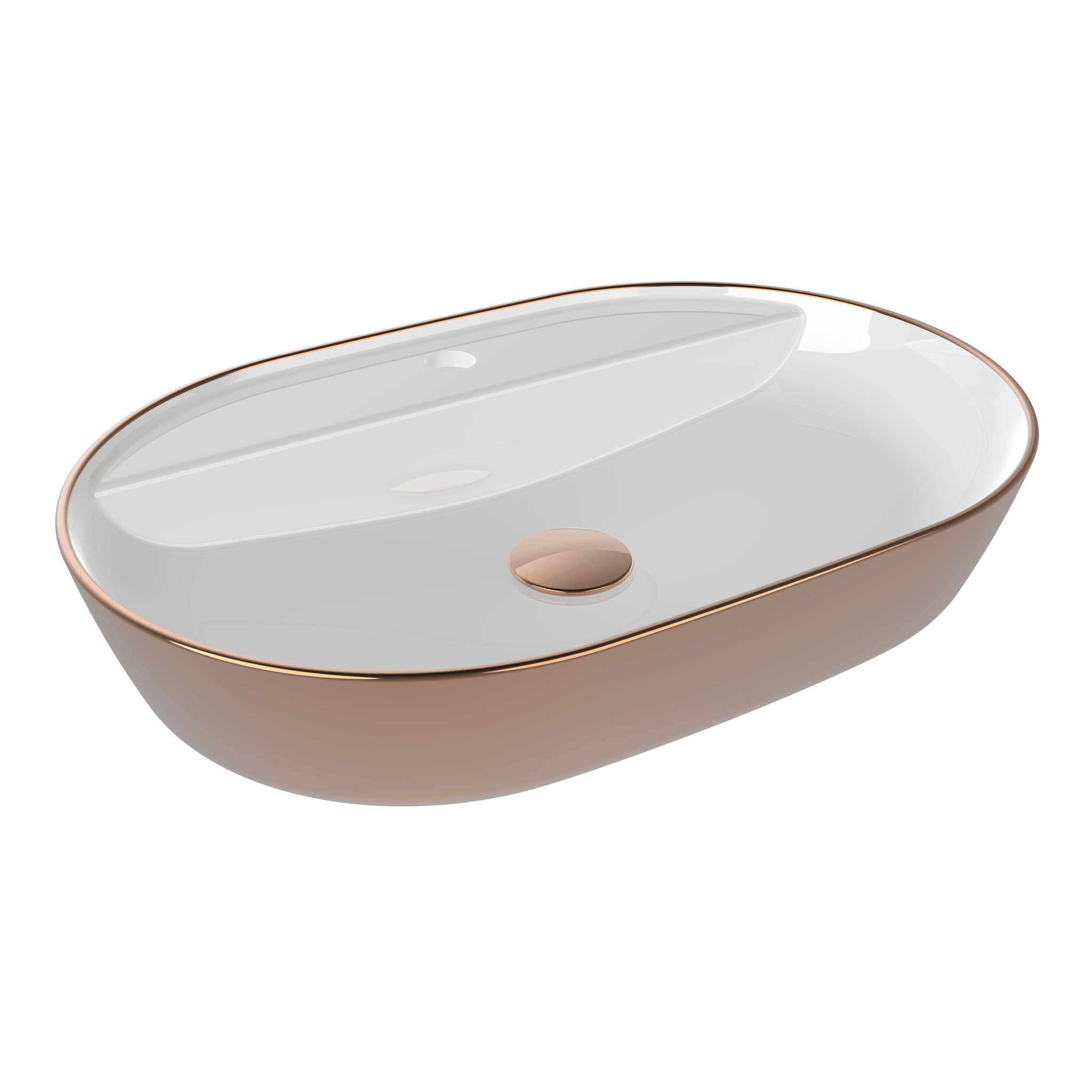 Flame - Gövde Üstü Lavabo Batarya Delikli Taşma Kanalsız Dış Rose Gold Kaplama İç Beyaz