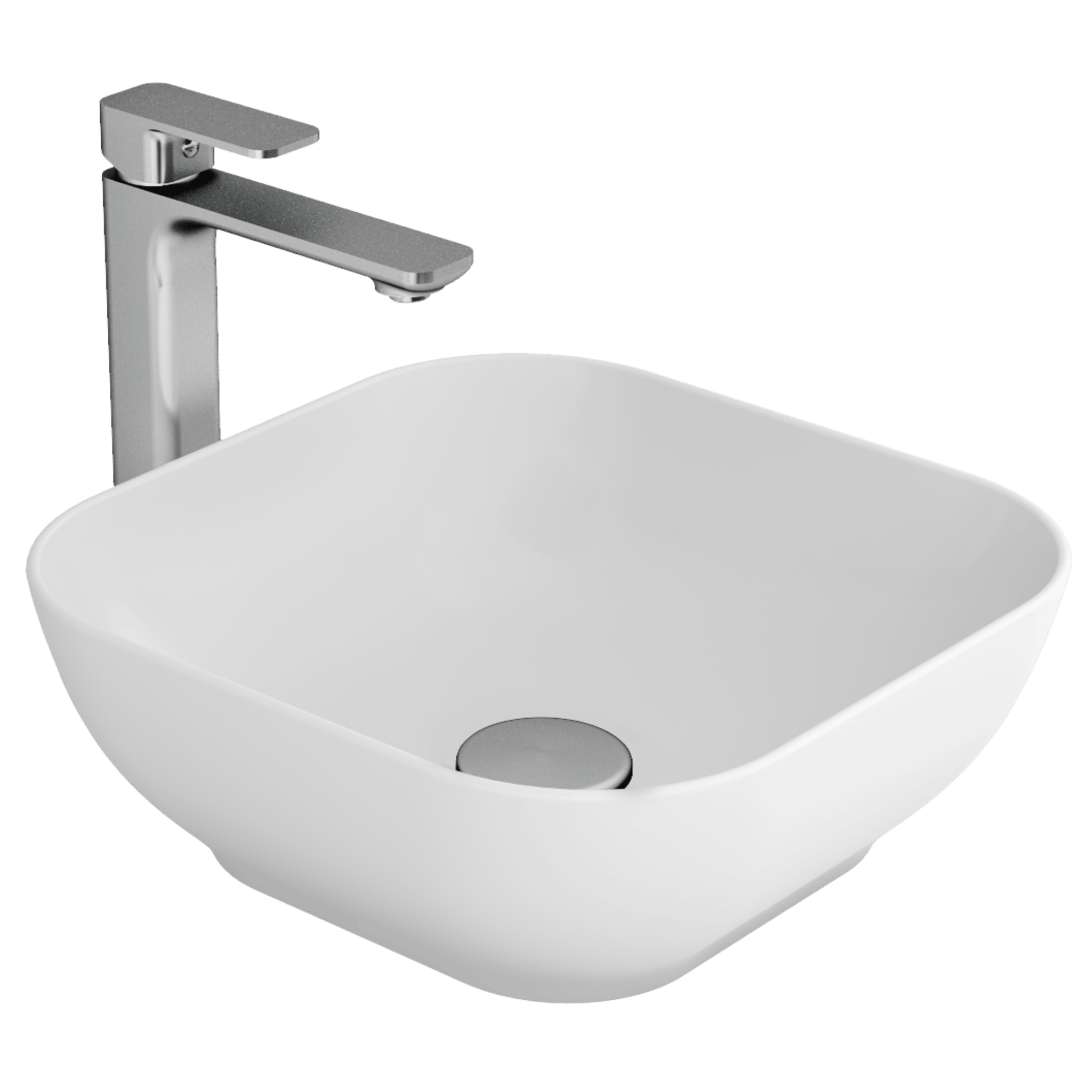 Motto - Kare Gövde Üstü Lavabo Batarya Deliksiz Taşma Kanalsız
