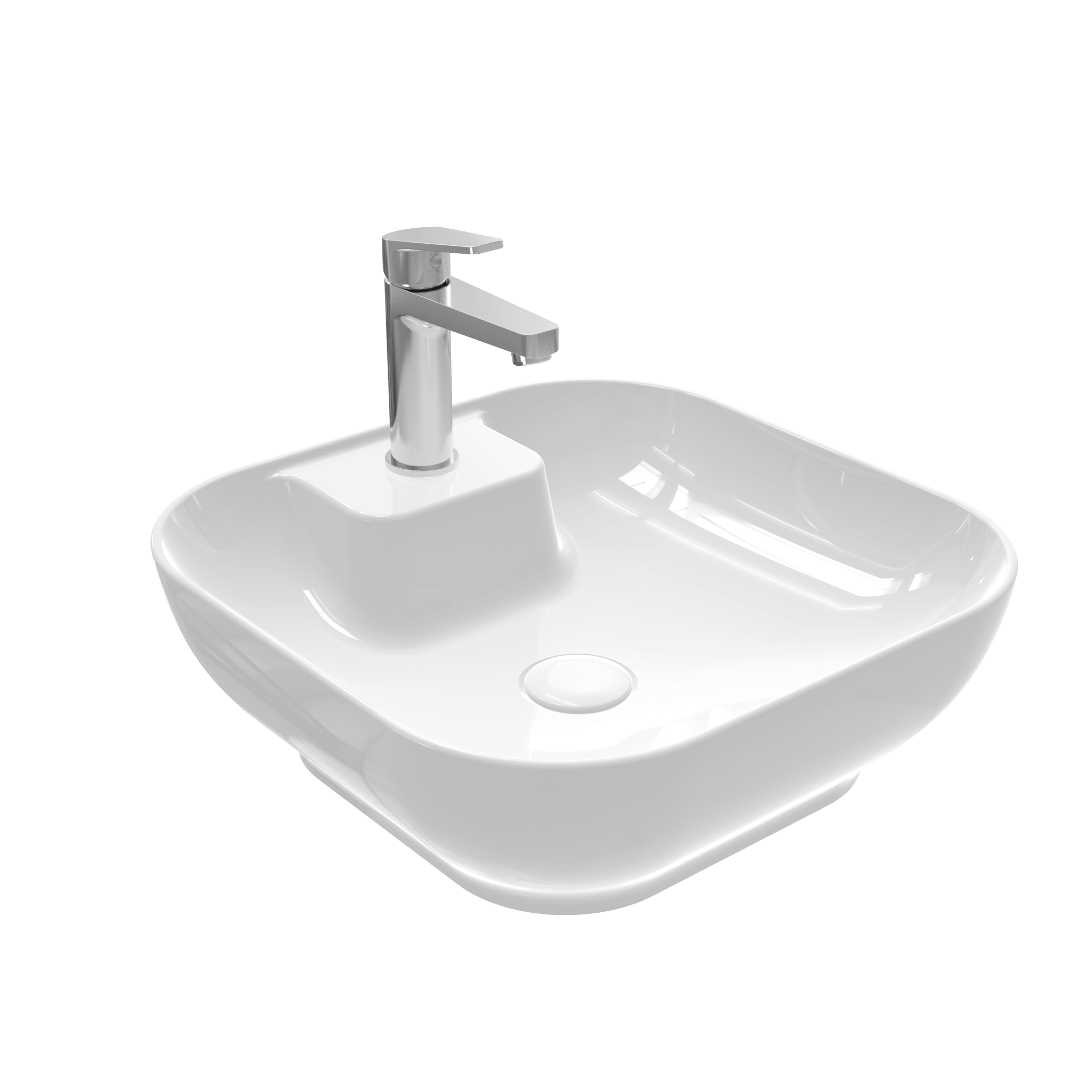 Motto - Kare Gövde Üstü Lavabo Batarya Delikli Taşma Kanalsız