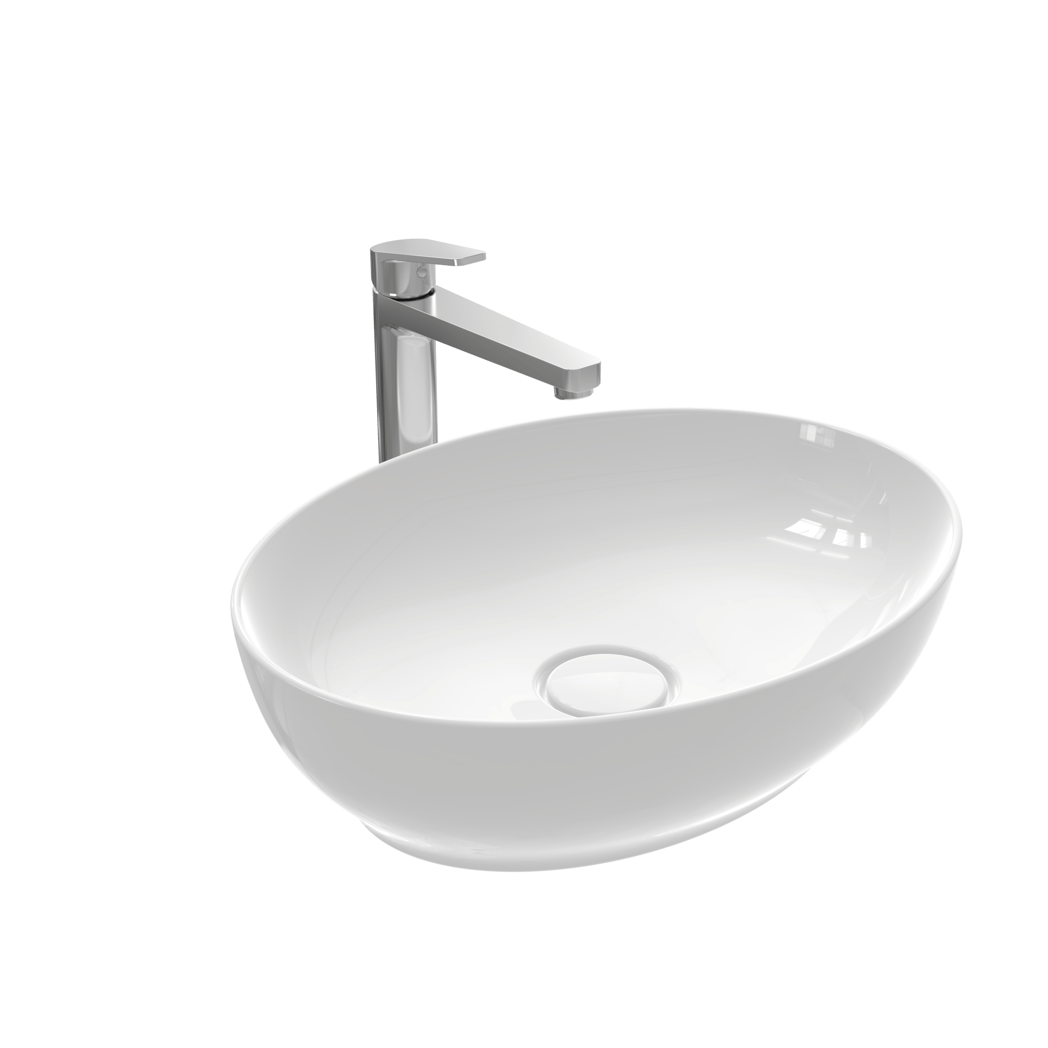 Motto - Oval Gövde Üstü Lavabo Batarya Deliksiz Taşma Kanalsız