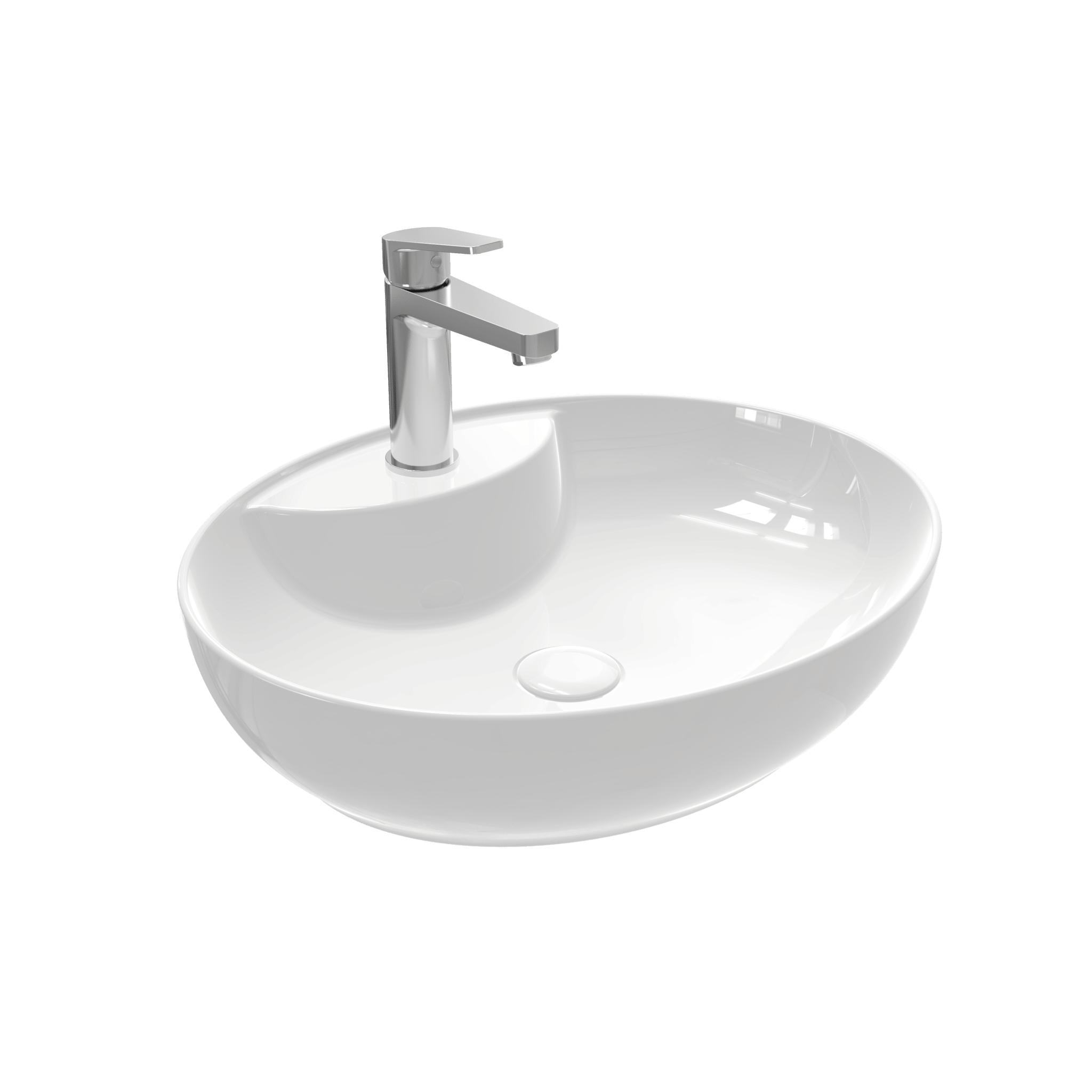 Motto - Oval Gövde Üstü Lavabo Batarya Delikli Taşma Kanalsız